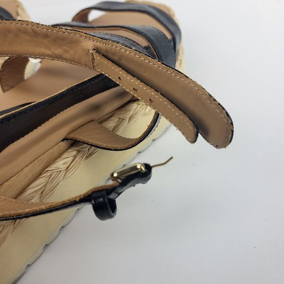 PALOMA BARCELO Black leather platform sandal woven raffia Size 39 - Picture 11 of 15